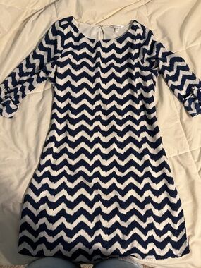 Charming Charlie Navy and White Chevron Shift Dress